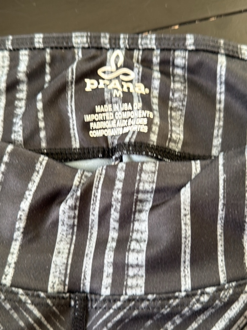 Prana Black Leggings with Gray Vertical Stripes